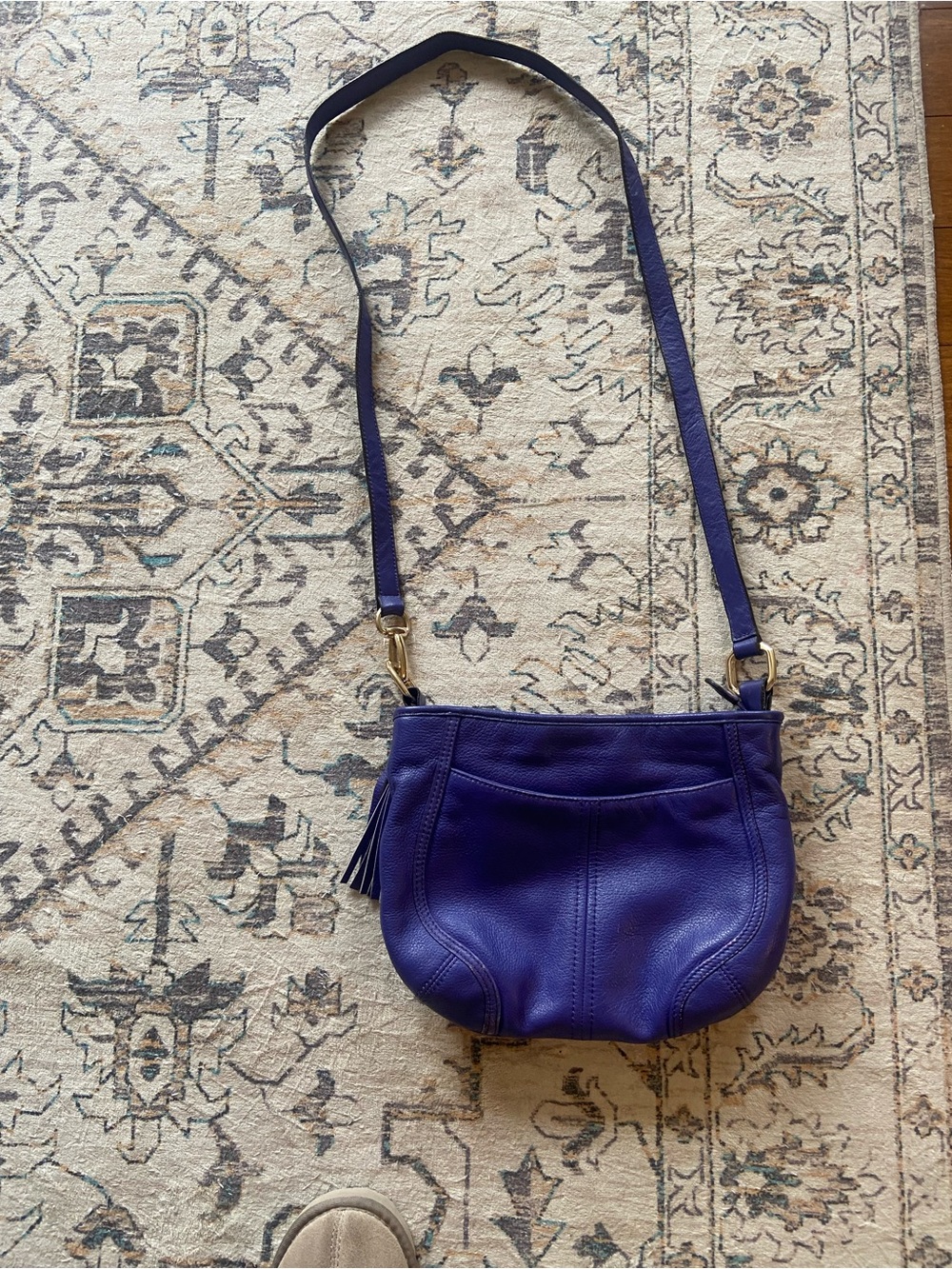 B. Mankowski Leather Crossbody Bag in Vibrant Purple with Tassel